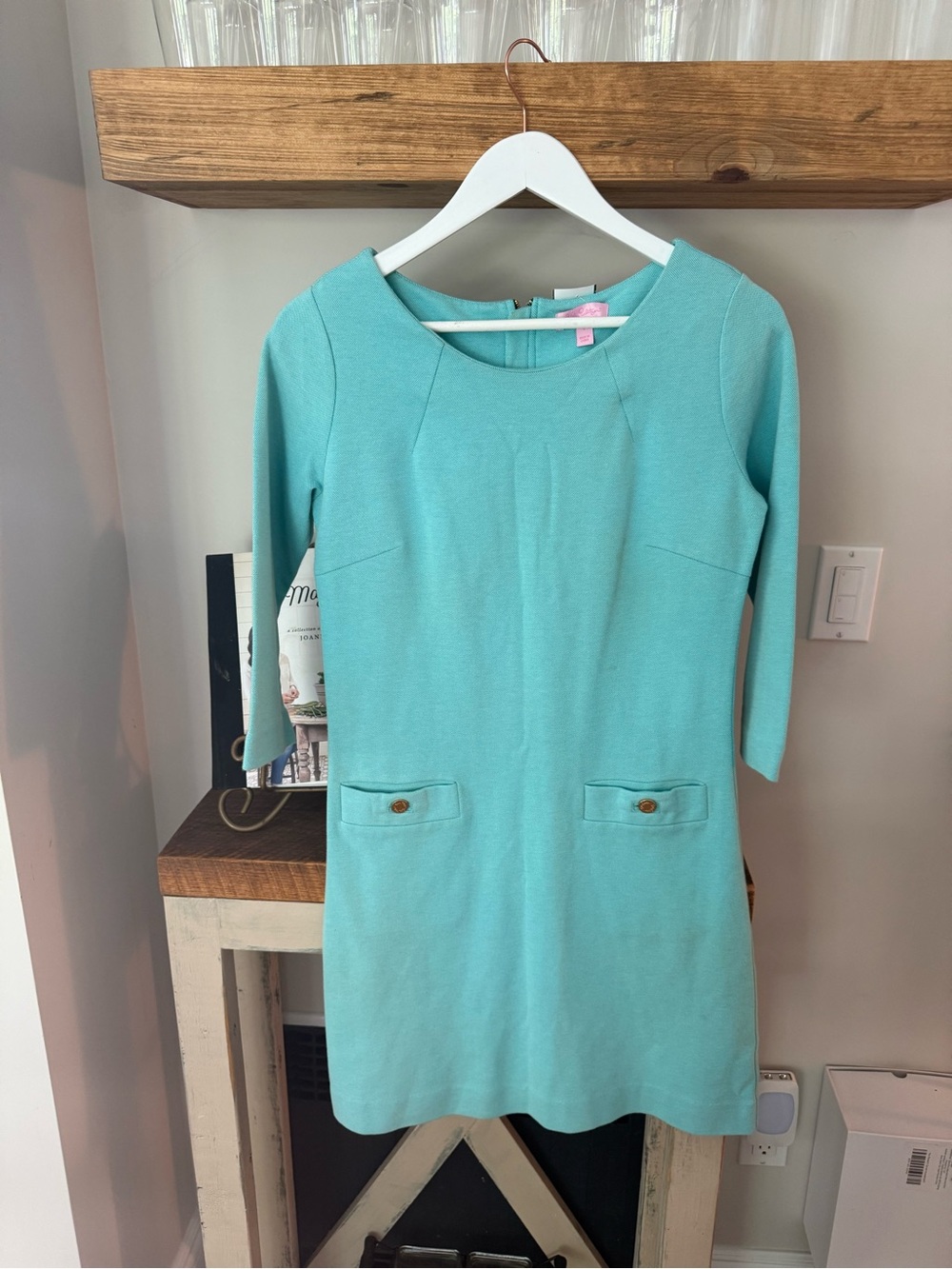 Lily Pulitzer Aqua Shift Dress with Front Pocket Detail